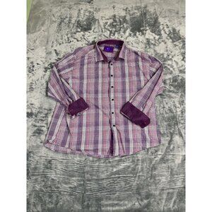 Tallia Purple Checkered Long Sleeve Button-Up Shirt XXL 100% Cotton Mens